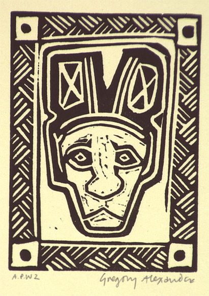Artist: b'Alexander, Gregory.' | Title: b'African mask' | Date: 1995, September | Technique: b'linocut, printed in black ink, from one block'
