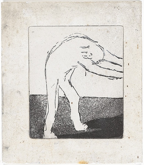 Artist: b'MADDOCK, Bea' | Title: b'Figure and shadow II.' | Date: May 1965 | Technique: b'etching and aquatint, printed in black ink, from one copper plate; additional bush and black ink wash'