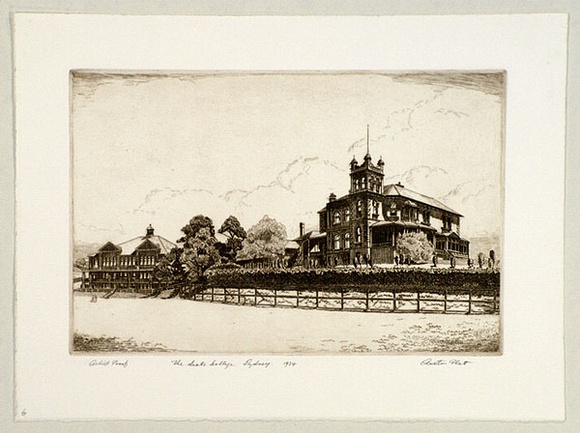 Artist: b'PLATT, Austin' | Title: b'The Scots College, Sydney' | Date: 1934 | Technique: b'etching, printed in black ink, from one plate'