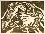 Artist: Stephen, Clive. | Title: (Two fish) | Date: c.1950 | Technique: linocut, printed in black ink, from one block