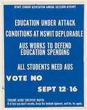 Artist: b'UNKNOWN' | Title: b'Education under attack...All students need A.U.S.' | Date: 1978 | Technique: b'screenprint, printed in blue ink, from one stencil'
