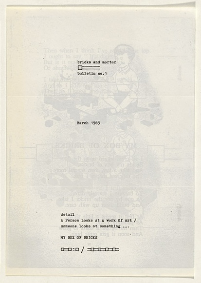 Artist: b'TYNDALL, Peter' | Title: b'Bricks and mortar. Bulletin No.1 March 1983' | Date: 1983 | Technique: b'photocopy'