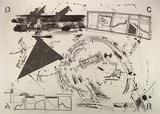 Artist: Wickham, Stephen. | Title: not titled [lines with A, D, C, 13 in each corner]. | Date: 1985 | Technique: lithograph, printed in black and grey ink, from two stones | Copyright: Stephen Wickham is represented by Australian Galleries Works on paper Sydney & Stephen McLaughlan Gallery, Melbourne