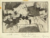 Artist: b'REDDINGTON, Charles' | Title: b'no title (Abstract expressionist composition)' | Date: c.1961 | Technique: b'etching and aquatint, printed in black ink, from one plate'