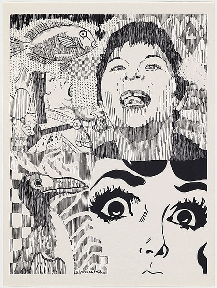 Artist: b'Larter, Richard.' | Title: b'not titled [Pat, bird and face]' | Date: 1978 | Technique: b'lithograph, printed in black ink, from one plate'