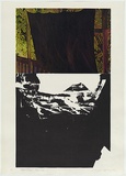 Artist: b'MEYER, Bill' | Title: b'Black drapes, golden hills.' | Date: 1981 | Technique: b'screenprint, printed in five colours, from multiple screens (includes CYMK, colour seperated indirect photo-screens, hand drawn stencils)' | Copyright: b'\xc2\xa9 Bill Meyer'