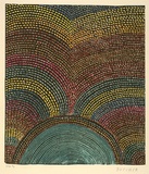 Artist: Cherel, Kumanjayi (Butcher). | Title: Galaroo (rainbow serpent) II | Date: 1998 | Technique: linocut, printed in black ink, from one block; hand-coloured