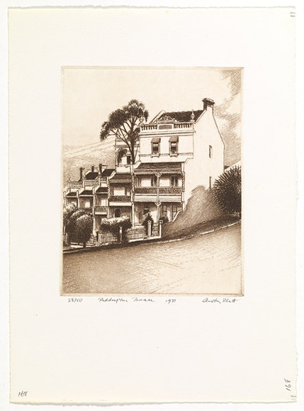 Artist: b'PLATT, Austin' | Title: b'Paddington Terrace' | Date: 1981 | Technique: b'etching, printed in black ink, from one plate'