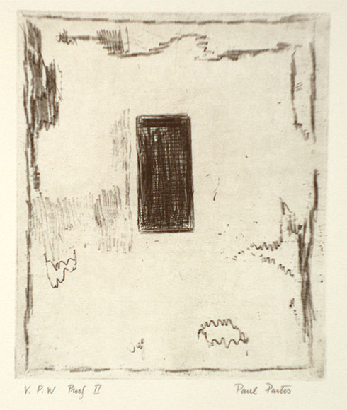 Artist: b'Partos, Paul.' | Title: b'not titled [black vertical rectangle in centre]' | Date: 1986, March - April | Technique: b'etching and roulette, printed in black ink, from one plate'