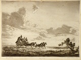 Artist: LINDSAY, Lionel | Title: Cobb and Co | Date: 1925 | Technique: drypoint and etching, printed in brown ink with plate-tone, from one plate | Copyright: Courtesy of the National Library of Australia