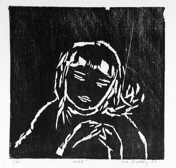 Artist: b'Buckley, Sue.' | Title: b'Child.' | Date: 1962 | Technique: b'woodcut, printed in black ink from one block' | Copyright: b'This work appears on screen courtesy of Sue Buckley and her sister Jean Hanrahan'