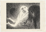 Artist: b'BOYD, Arthur' | Title: b'St Francis kissing the Wolf of Gubbio.' | Date: (1965) | Technique: b'lithograph, printed in black ink, from one plate' | Copyright: b'Reproduced with permission of Bundanon Trust'