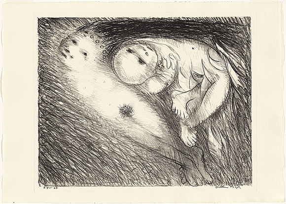 Artist: b'BOYD, Arthur' | Title: b'St Francis lying in the flames.' | Date: (1965) | Technique: b'lithograph, printed in black ink, from one plate' | Copyright: b'Reproduced with permission of Bundanon Trust'