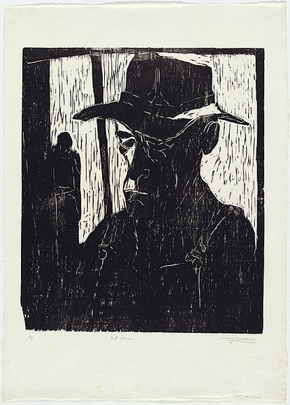 Artist: b'WALKER, Murray' | Title: b'Bill Burns.' | Date: 1966 | Technique: b'woodcut, printed in black ink, from one block'