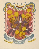 Artist: b'OGILVIE, Helen' | Title: b'Greeting card: Christmas Orchids' | Technique: b'linocut, printed in colour, from multiple blocks'