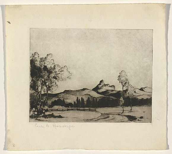 Artist: b'Rosenstengel, Paula.' | Title: b'Mt Warning, Tweed Valley NSW' | Date: c.1935 | Technique: b'drypoint, printed in greenish black ink, from one plate'