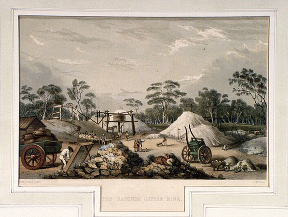 Artist: b'Angas, George French.' | Title: b'The Kapunda copper mine.' | Date: 1846-47 | Technique: b'lithograph, printed in colour, from multiple stones; varnish highlights by brush'