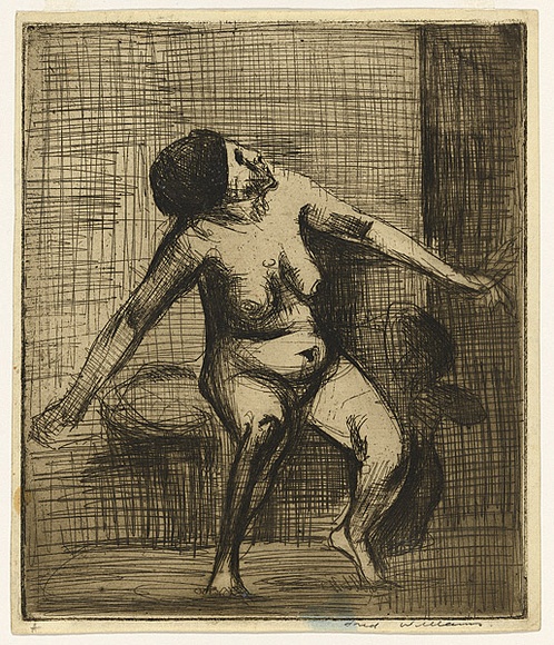 Artist: b'WILLIAMS, Fred' | Title: b'Nude figure' | Date: 1954-55 | Technique: b'etching, printed in black ink with plate-tone, from one zinc plate' | Copyright: b'\xc2\xa9 Fred Williams Estate'