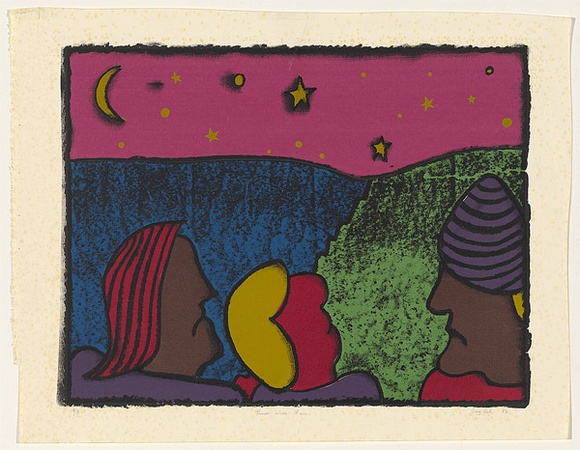 Artist: b'Bell, Greg.' | Title: b'Three wise men.' | Date: 1982 | Technique: b'screenprint, printed in colour, from multiple stencils'