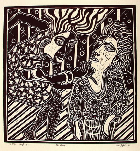 Artist: b'Gilford, Sue.' | Title: b'The dance' | Date: 1981 | Technique: b'linocut, printed in black ink, from one block'