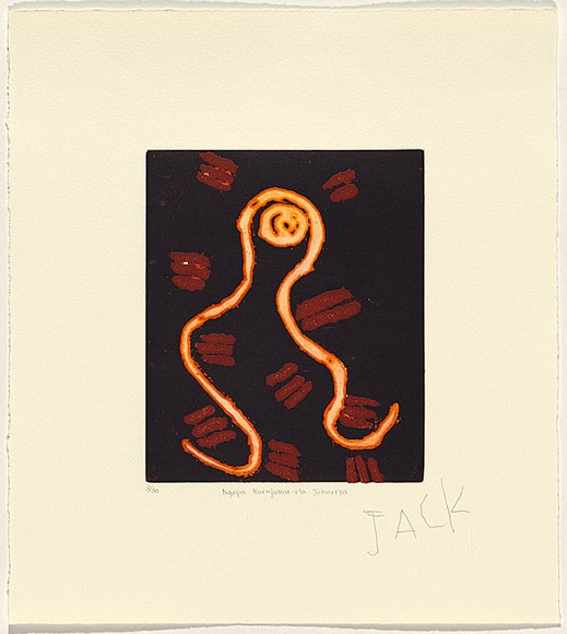 Artist: b'Ross, Jack Jakamarra.' | Title: b'ngapa kurnjuwu-rla jukurrpa' | Date: 2003 | Technique: b'etching, on one zinc plate'