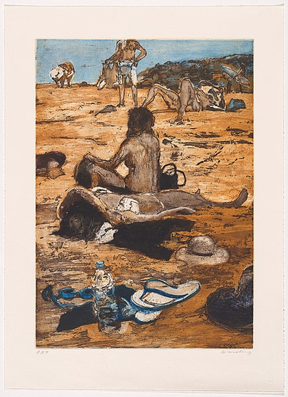 Artist: b'Harding, Nicholas.' | Title: b'Untitled (Beach life - waterbottle and thongs).' | Date: 2005 | Technique: b'open-bite and aquatint, printed in colour, from multiple plates'