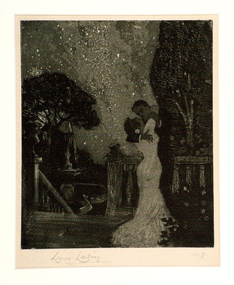 Artist: b'LINDSAY, Lionel' | Title: b'Romance of old, her terrace in the evening' | Date: 1908-09 | Technique: b'etching and aquatint, printed in black ink, from one plate' | Copyright: b'Courtesy of the National Library of Australia'