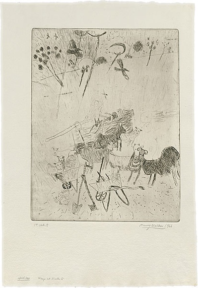 Artist: b'WALKER, Murray' | Title: b'Sheep at Kallista.' | Date: 1966 | Technique: b'etching, printed in black ink, from one plate'