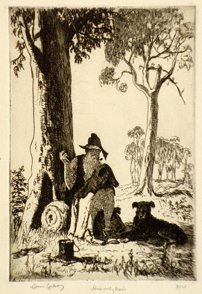 Artist: b'LINDSAY, Lionel' | Title: b'His only pair.' | Date: 1937 | Technique: b'etching, printed in brown ink, from one plate' | Copyright: b'Courtesy of the National Library of Australia'