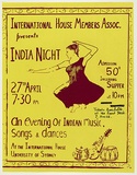 Artist: b'UNKNOWN' | Title: b'International House Members Association Presents India night' | Date: 1978 | Technique: b'screenprint, printed in brown ink, from one stencil'