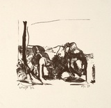 Artist: Crawford, Marian. | Title: not titled [landscape] | Date: 1989 | Technique: etching, printed in black ink, from one stone