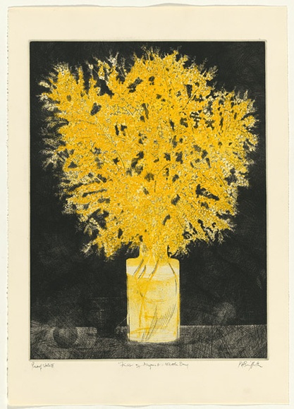 Artist: b'GRIFFITH, Pamela' | Title: b'First of August, Wattle Day' | Date: 1980 | Technique: b'etching, soft ground, sugar lift, aquatint printed in colour from two zinc plates' | Copyright: b'\xc2\xa9 Pamela Griffith'