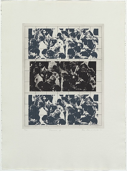 Artist: b'MADDOCK, Bea' | Title: b'Funeral IV' | Date: 1971, September | Technique: b'photo-etching and aquatint, printed in black ink, from two plates; screenprint'