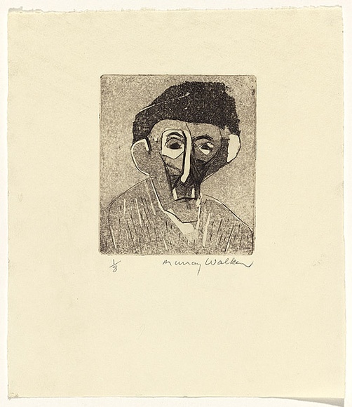 Artist: b'WALKER, Murray' | Title: b'(Head of a woman in hat)' | Technique: b'etching and aquatint, printed in black ink, from one plate'