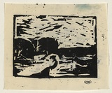 Artist: b'WILLIAMS, Fred' | Title: b'English landscape' | Date: c.1954 | Technique: b'linocut, printed in black ink, from one block' | Copyright: b'\xc2\xa9 Fred Williams Estate'