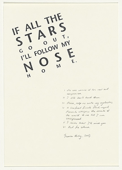 Title: bIf all the stars go out, I'll follow my nose home [title page] | Date: 2007 | Technique: b'stamp, printed in black ink, from one block; pencil'