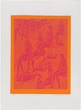 Artist: b'WALKER, Murray' | Title: b'Lorin on a sliding floor.' | Date: 1969 | Technique: b'linocut, printed in colour, from multiple blocks'