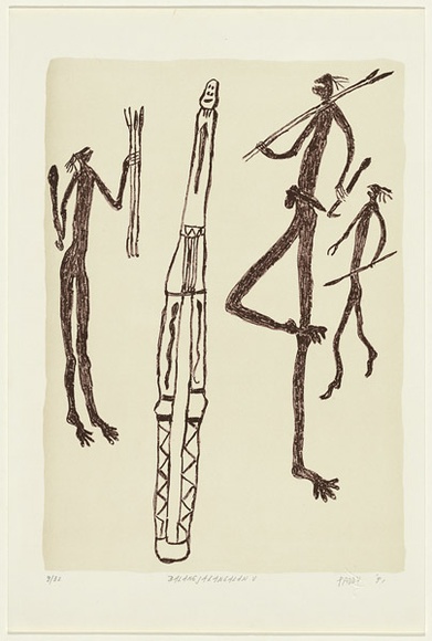 Artist: b'Wainburranga, Paddy.' | Title: b'Balangjalangalan V' | Date: 1991 | Technique: b'lithograph, printed in black ink, from one stone' | Copyright: b'\xc2\xa9 Gela Nga-Mirraitja Fordham. Licensed by VISCOPY, Australia.'