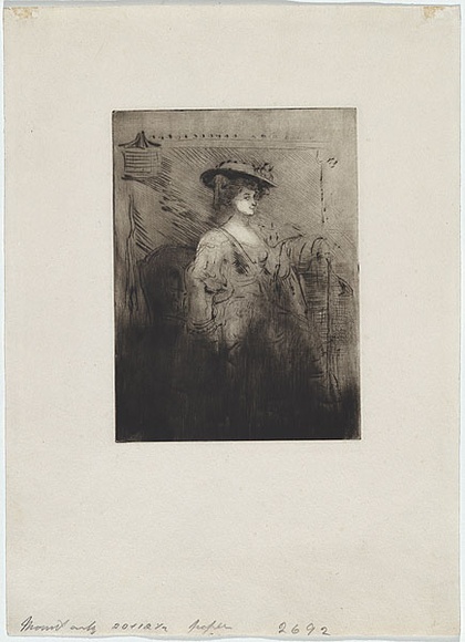 Artist: b'Conder, Charles.' | Title: b'Portrait of Mrs Conder.' | Date: c.1905 | Technique: b'drypoint, printed in black ink with plate-tone, from one plate'