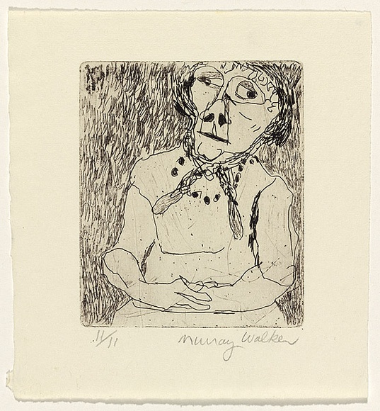 Artist: b'WALKER, Murray' | Title: b'(Seated woman with necklace)' | Technique: b'etching, printed in black ink, from one plate'