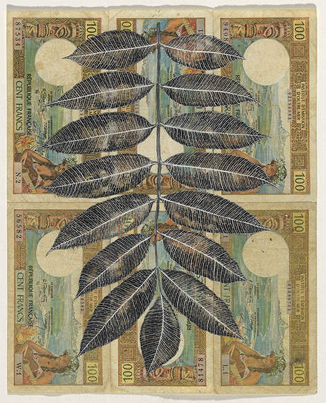 Artist: b'HALL, Fiona' | Title: b'Spondias pinnata - Emberella/bile tree (French currency)' | Date: 2000 - 2002 | Technique: b'gouache' | Copyright: b'\xc2\xa9 Fiona Hall'