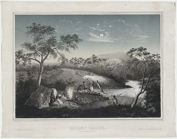 Artist: b'TROEDEL, Charles' | Title: b'Merry Creek, Plenty Ranges.' | Date: 1864 | Technique: b'lithograph, printed in colour, from two stones'