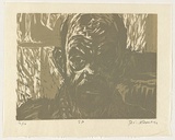 Artist: b'AMOR, Rick' | Title: b'Self portrait.' | Date: 1992 | Technique: b'woodcut, printed in dark and light grey ink, from two blocks'