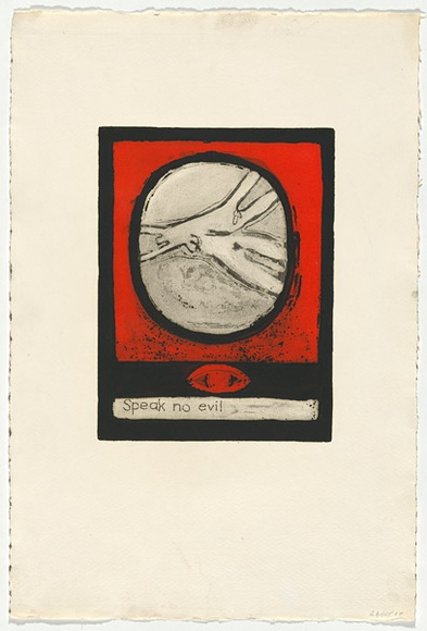 Artist: b'LAWTON, Tina' | Title: b'Speak no evil' | Date: 1968 | Technique: b'etching, printed in colour, from multiple plates'