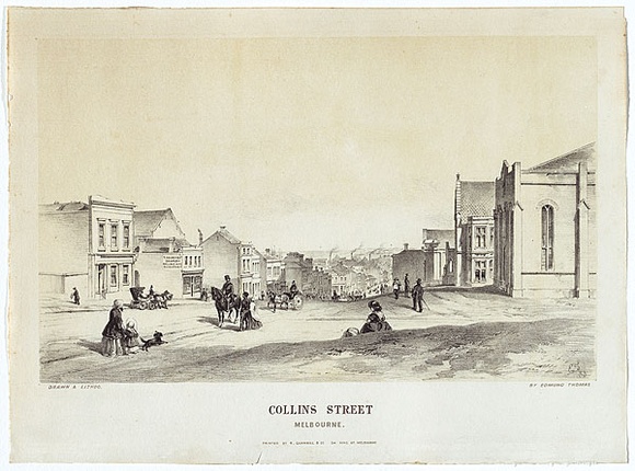 Artist: Thomas, Edmund. | Title: Collins Street. | Date: 1853 | Technique: chalk-lithograph, printed in colour, from two stones