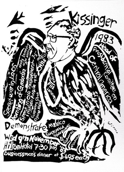 Artist: b'Gibb, Viva Jillian.' | Title: b'Anti Kissinger' | Date: 1983 | Technique: b'screenprint, printed in brown ink, from one stencil'