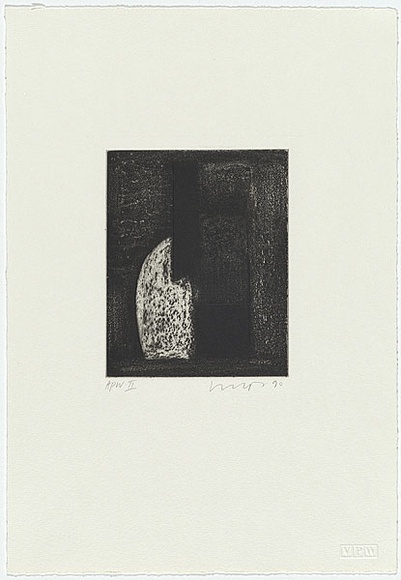 Artist: b'Lincoln, Kevin.' | Title: b'not titled [white semi-oval and black columns]' | Date: 1990 | Technique: b'etching and aquatint, printed in black ink, from one plate'