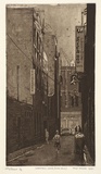 Artist: b'IRVING, Tony' | Title: b'Waratah Lane (Chinatown)' | Date: 1990 | Technique: b'etching and aquatint, printed in black/brown ink from one plate'